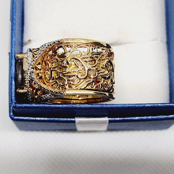 Natural Smoke Gray Rutile Quartz/ Dia accent fancy cocktail ring 7.5 cts sz 7.5 - Picture 4 of 5